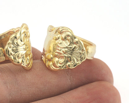 Spoon Ring Flower Patterned Adjustable Ring Gold Plated Brass (17.5mm 7US inner size) OZ2692
