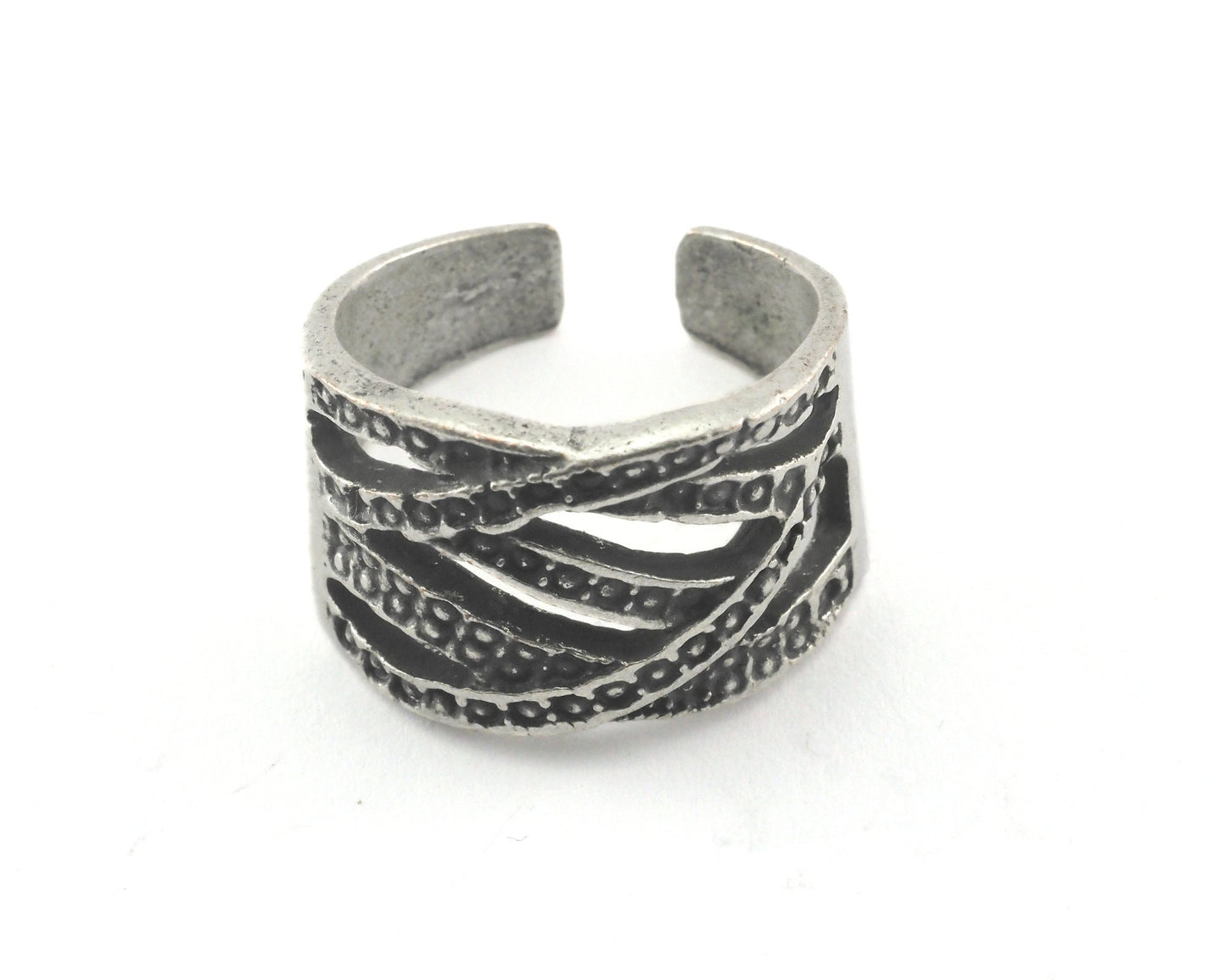 Band Ring Adjustable Antique Silver Plated Brass (18.5mm 8US inner size) Oz3892