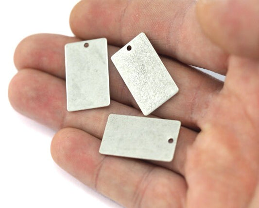 Rectangle shape blank stamping 15x25x0.8mm (20 gauge) antique silver plated brass one hole 1205-63