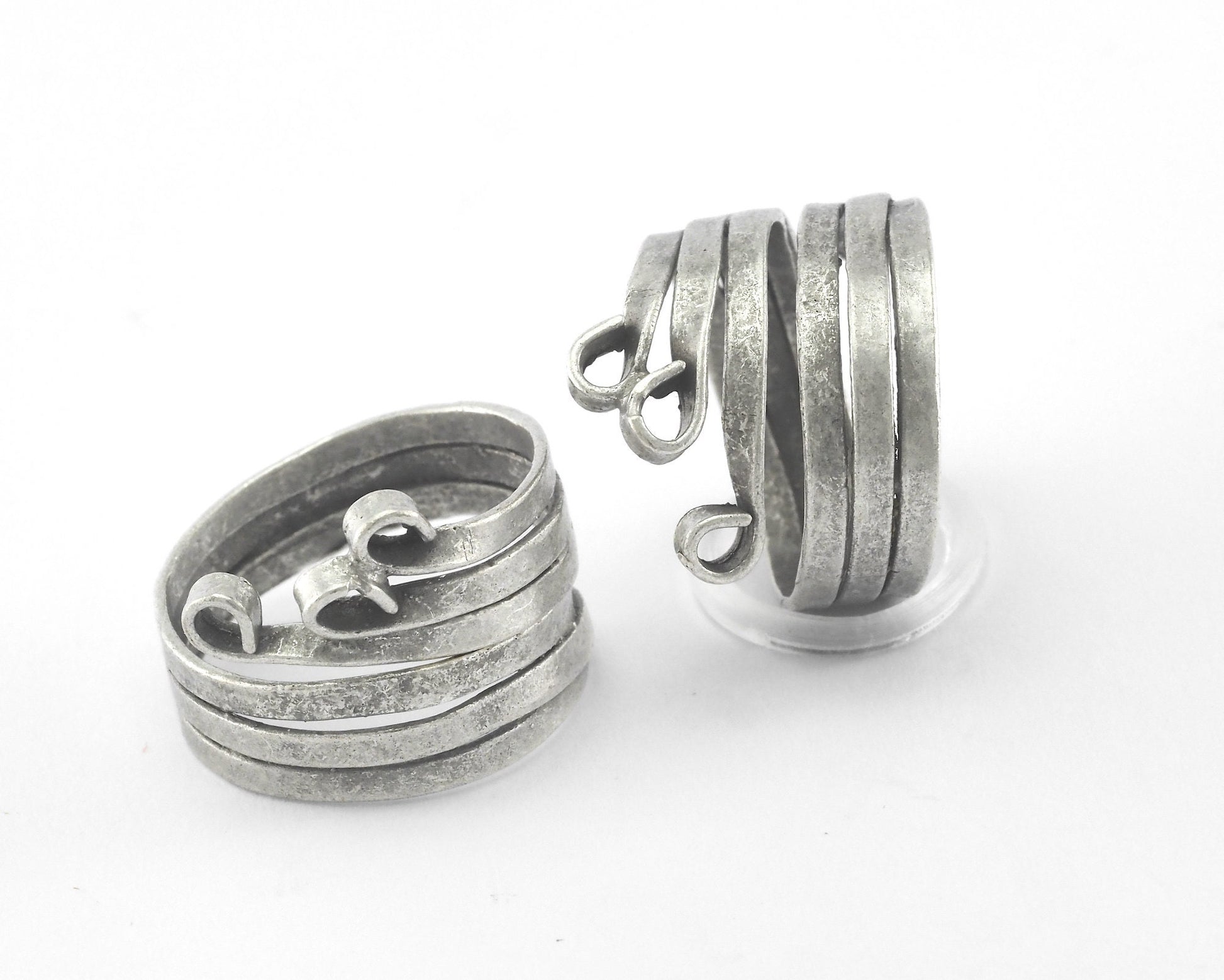 Stripes Loops Adjustable Ring Antique Silver Plated brass (17mm 7US inner size) Oz3199