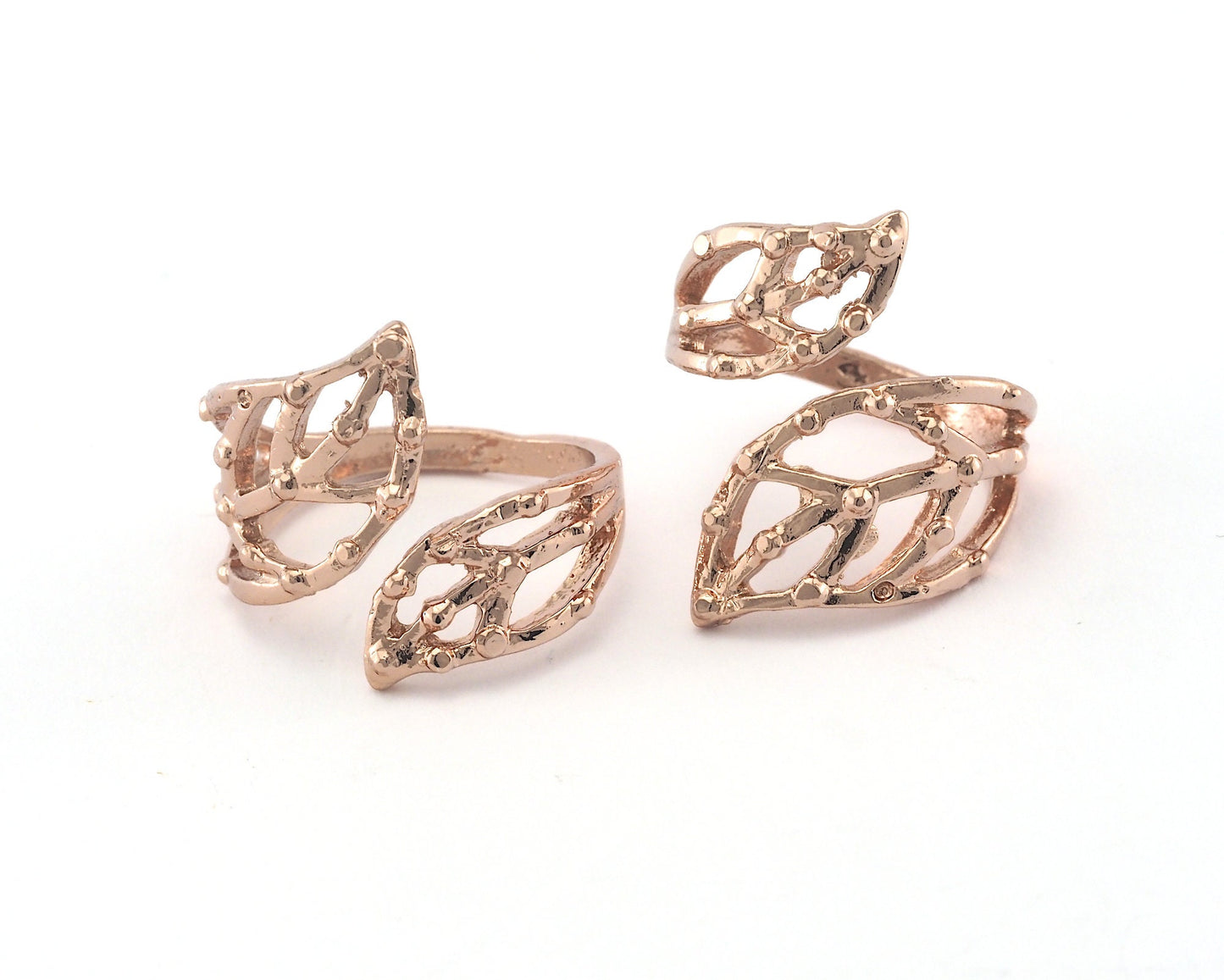 Leaf Ring Adjustable Rose Gold Plated Brass (16.5mm 6US inner size) OZ2811