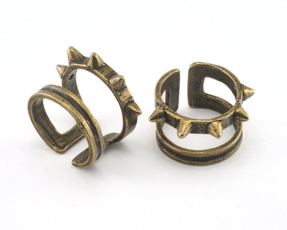 Little Spikes Ring Adjustable Antique Bronze Plated Brass (16.5mm 6US inner size) OZ2473