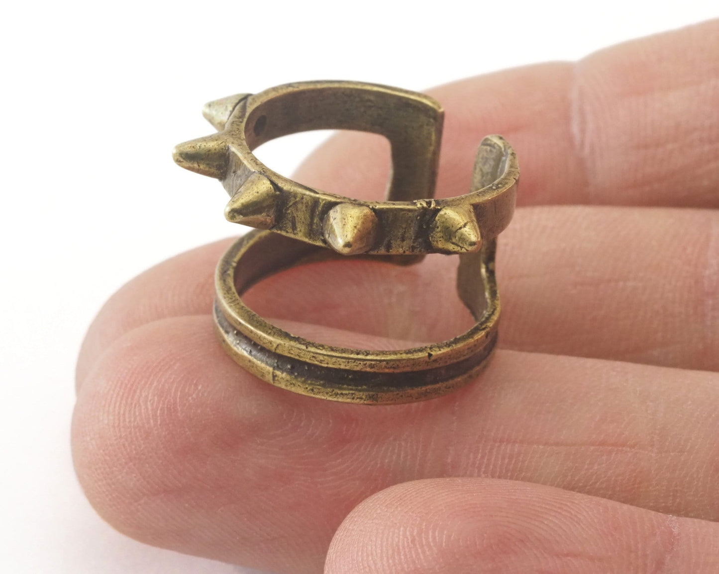 Little Spikes Ring Adjustable Antique Bronze Plated Brass (16.5mm 6US inner size) OZ2473