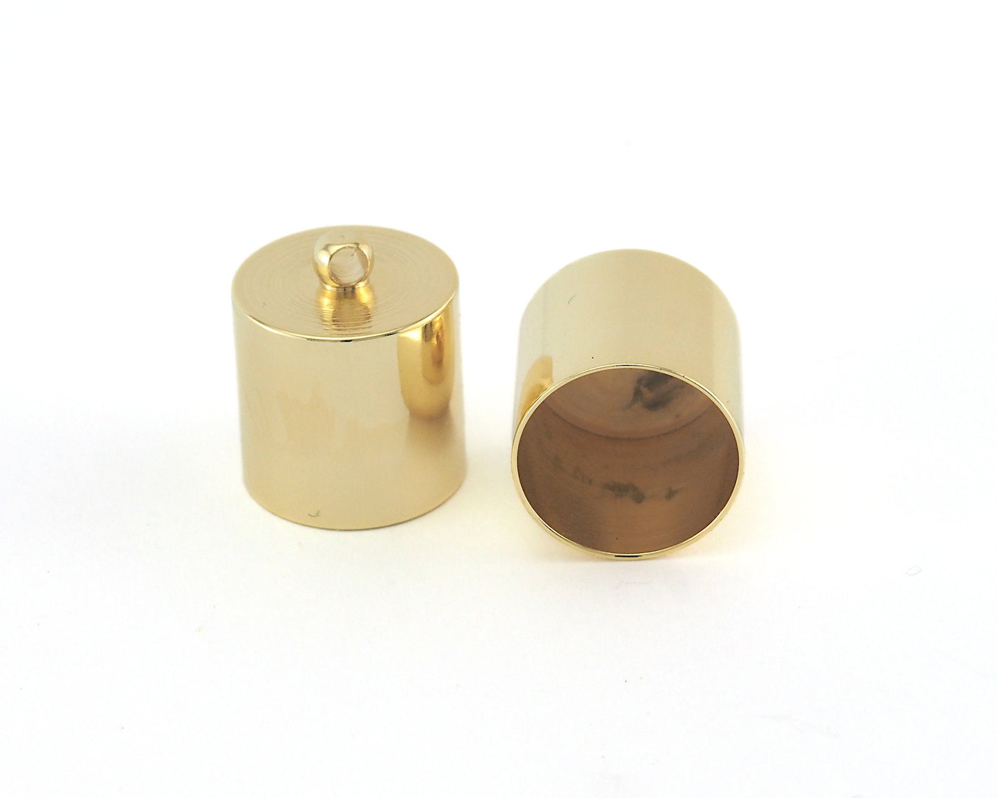 ends cap with loop , 15x15mm only cap size (18x15mm Total) 14mm inner Gold Plated brass cord tip ends, ribbon end, ENC14 2144