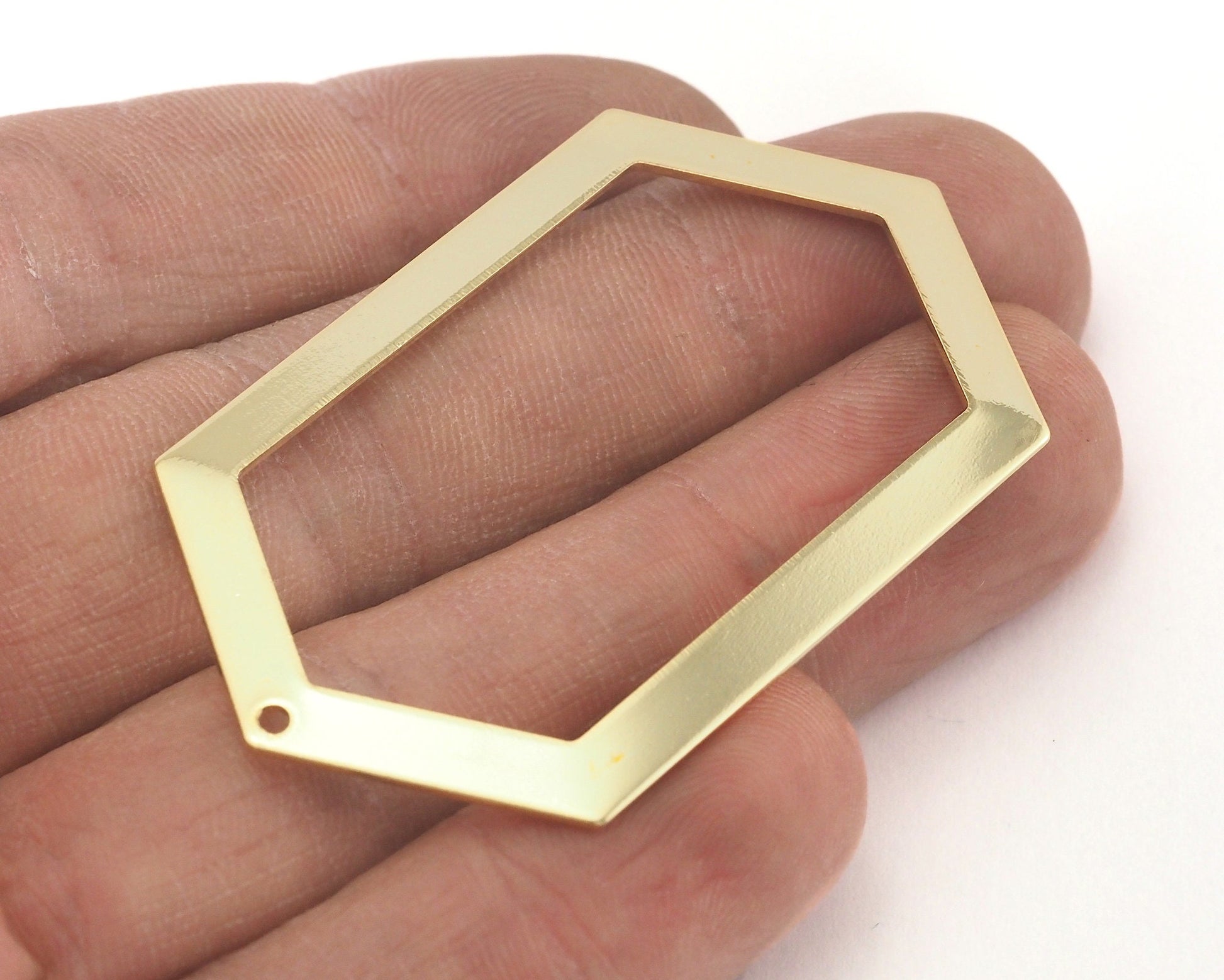 Gold plated brass elongated hexagon shape 54x32mm 0.9 Thickness stamping blank 1 hole tag pendant 2064-390