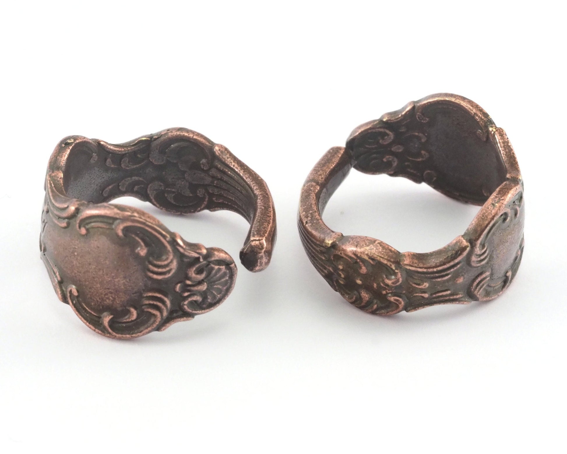 Spoon Ring Flower Patterned Adjustable Ring Antique Copper Plated brass (18mm 8US inner size) OZ2676