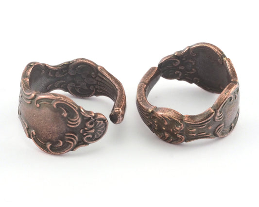 Spoon Ring Flower Patterned Adjustable Ring Antique Copper Plated brass (18mm 8US inner size) OZ2676