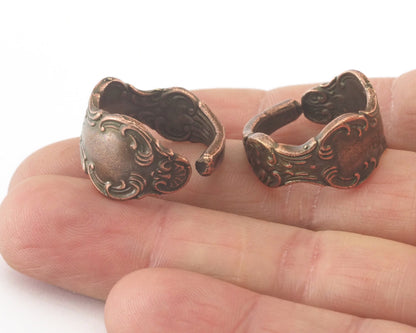 Spoon Ring Flower Patterned Adjustable Ring Antique Copper Plated brass (18mm 8US inner size) OZ2676