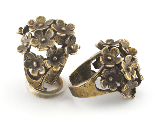 Flowers Ring Adjustable Antique Bronze Plated brass (18mm 8US inner size) OZ2609