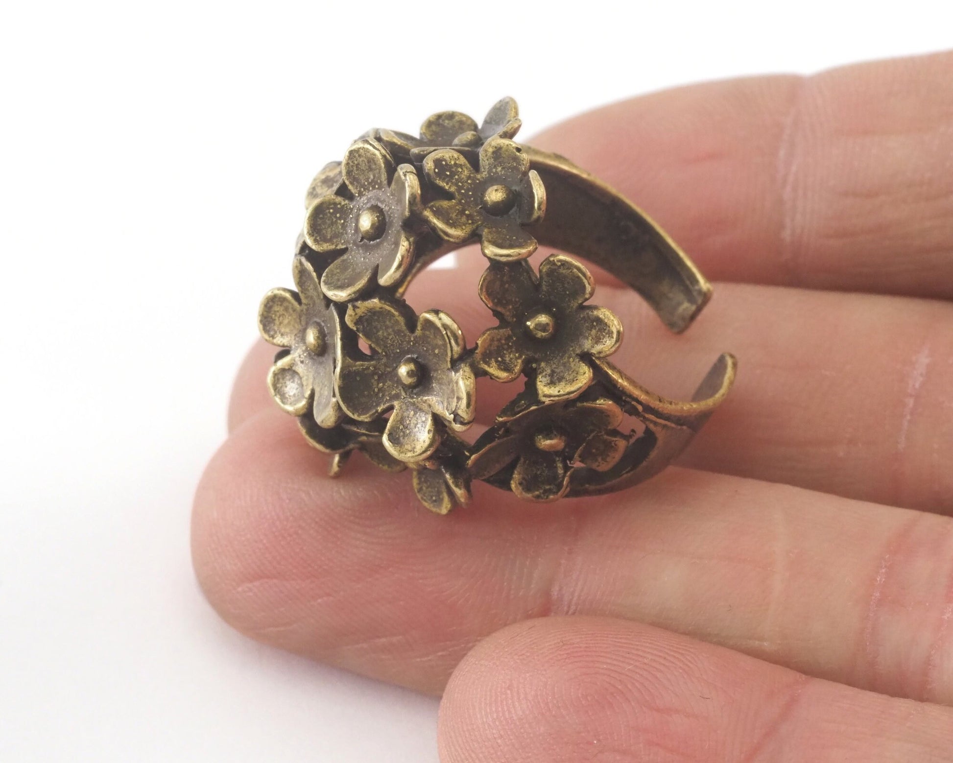 Flowers Ring Adjustable Antique Bronze Plated brass (18mm 8US inner size) OZ2609