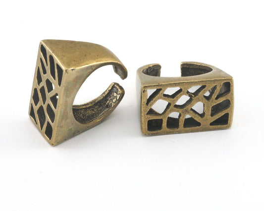 Rectangle Signet Ring Antique Bronze Plated Brass Ring Blank (16mm 6US inner size - Adjustable ) OZ3841