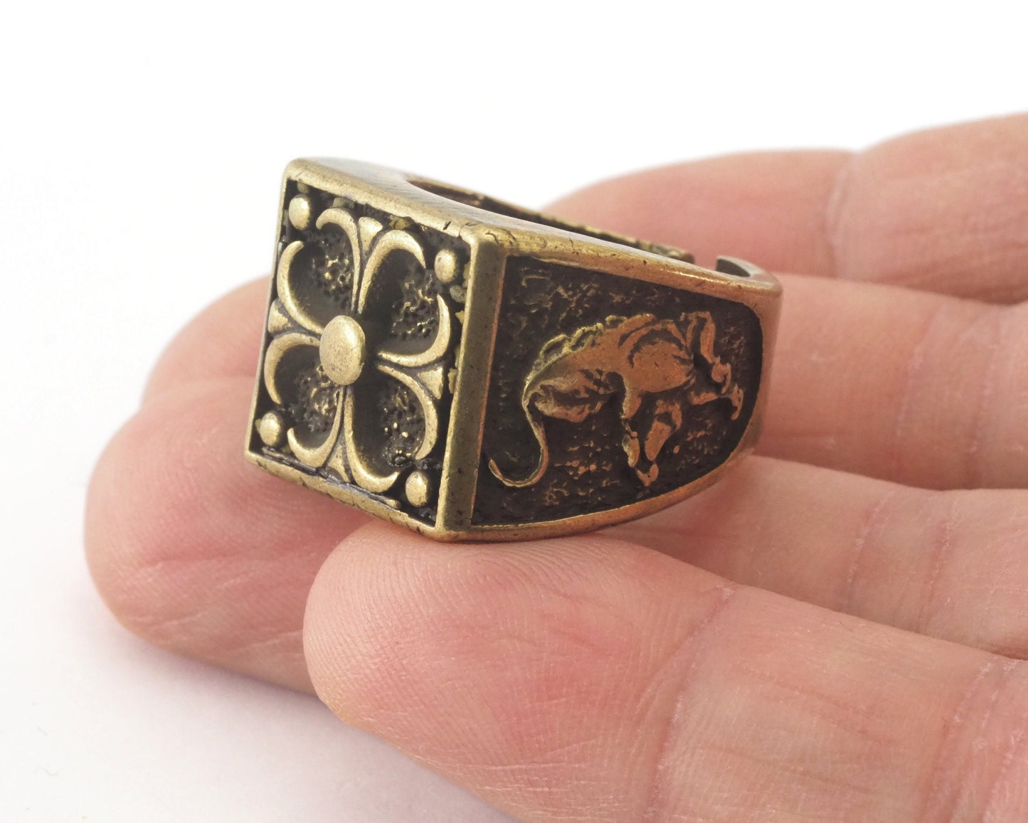 Signet Ring Adjustable Antique Bronze Plated Brass (19.5mm 9.5US inner size) Oz2717 ring28