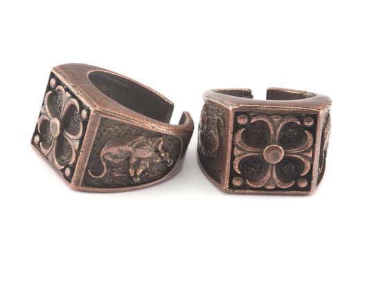 Signet Ring Adjustable Antique Copper Plated Brass (19.5mm 9.5US inner size) Oz2717 ring28