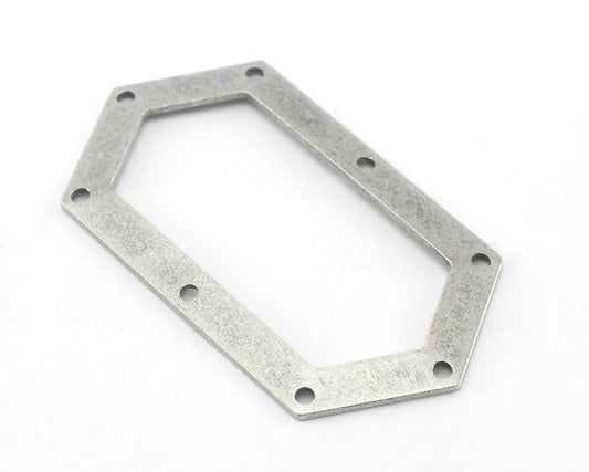 Elongated Hexagon Shape Antique Silver Plated Brass 45x24mm 0.8 Thickness stamping blank 8 hole tag pendant 2063-275