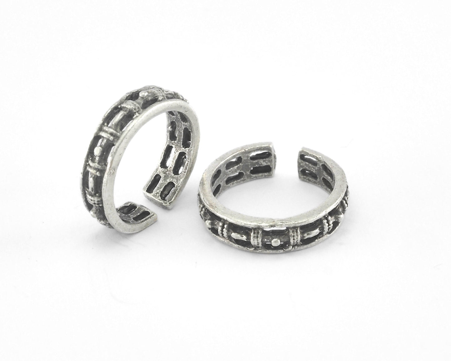 Minimalist Band Textured Adjustable Ring Antique Silver Plated Brass (17.5mm 7US inner size) 3862