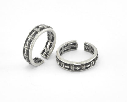 Minimalist Band Textured Adjustable Ring Antique Silver Plated Brass (17.5mm 7US inner size) 3862