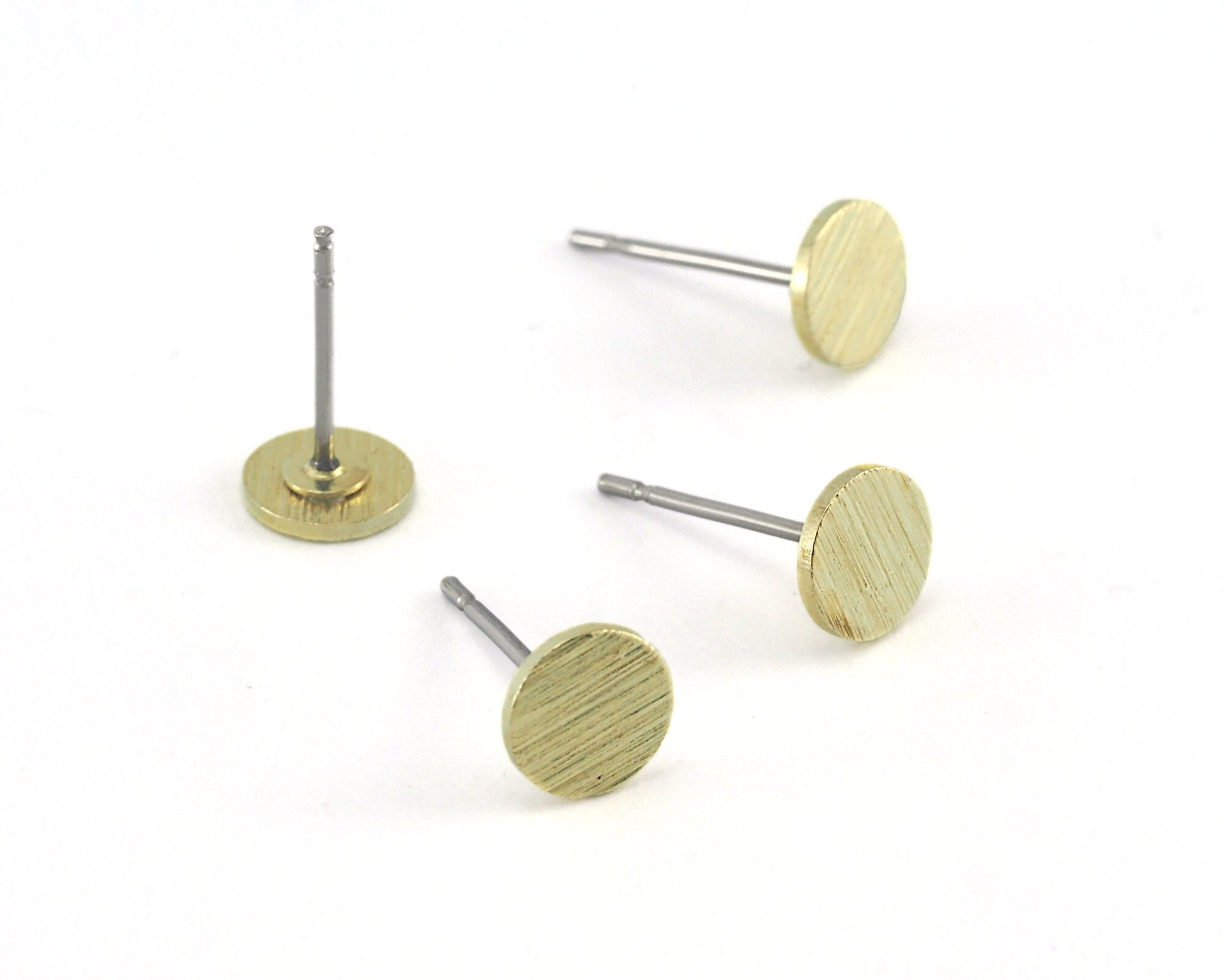 Brushed Round Earring Stud, With Hole Raw brass Round Earring Posts, textured 6mm 3899