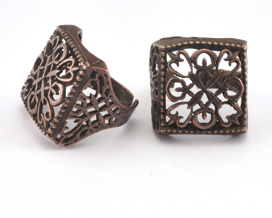 Filigree Ring Square Adjustable Antique Copper Plated Brass 1 Pc. (18.5mm 8.5US inner size) OZ2560 22mm