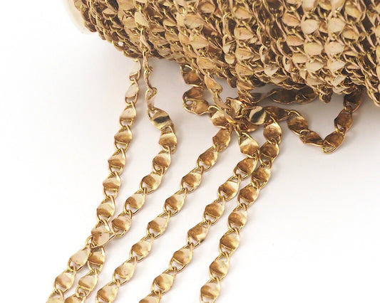 Eye shape chain Wavy chain Disc Chain Soldered Chain Raw Brass 4.5mm Z166