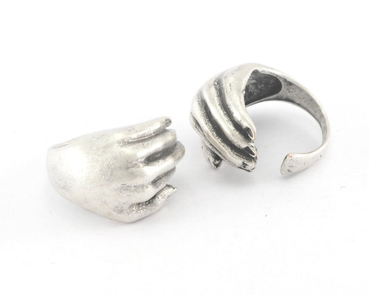 Hand Ring Adjustable Antique Silver Plated brass (18mm 8US inner size) OZ2739