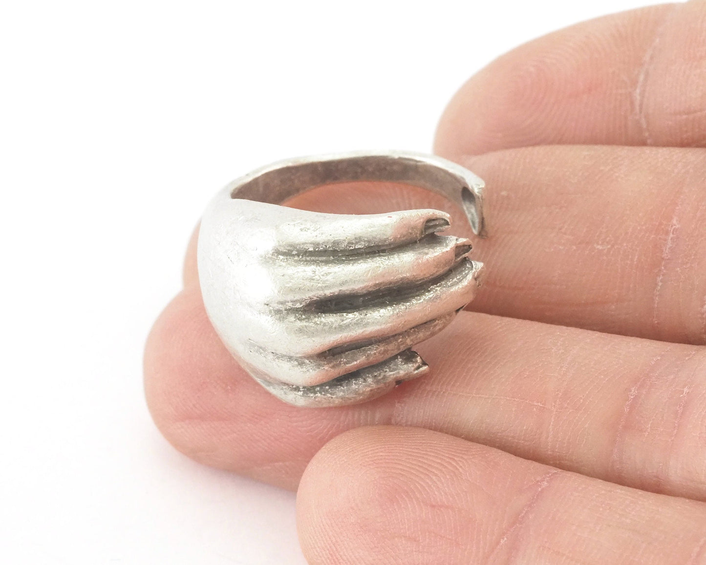 Hand Ring Adjustable Antique Silver Plated brass (18mm 8US inner size) OZ2739