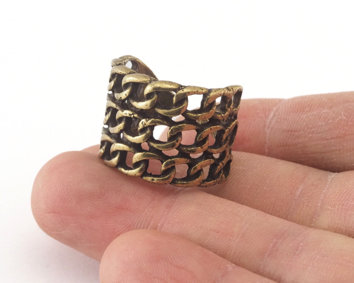 Chain Adjustable Ring Antique Bronze Plated brass (18mm 8US inner size) OZ2642