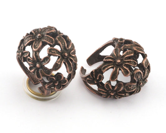 Flowers Adjustable Ring Antique Copper Plated brass (18mm 7.5US inner size) OZ2732