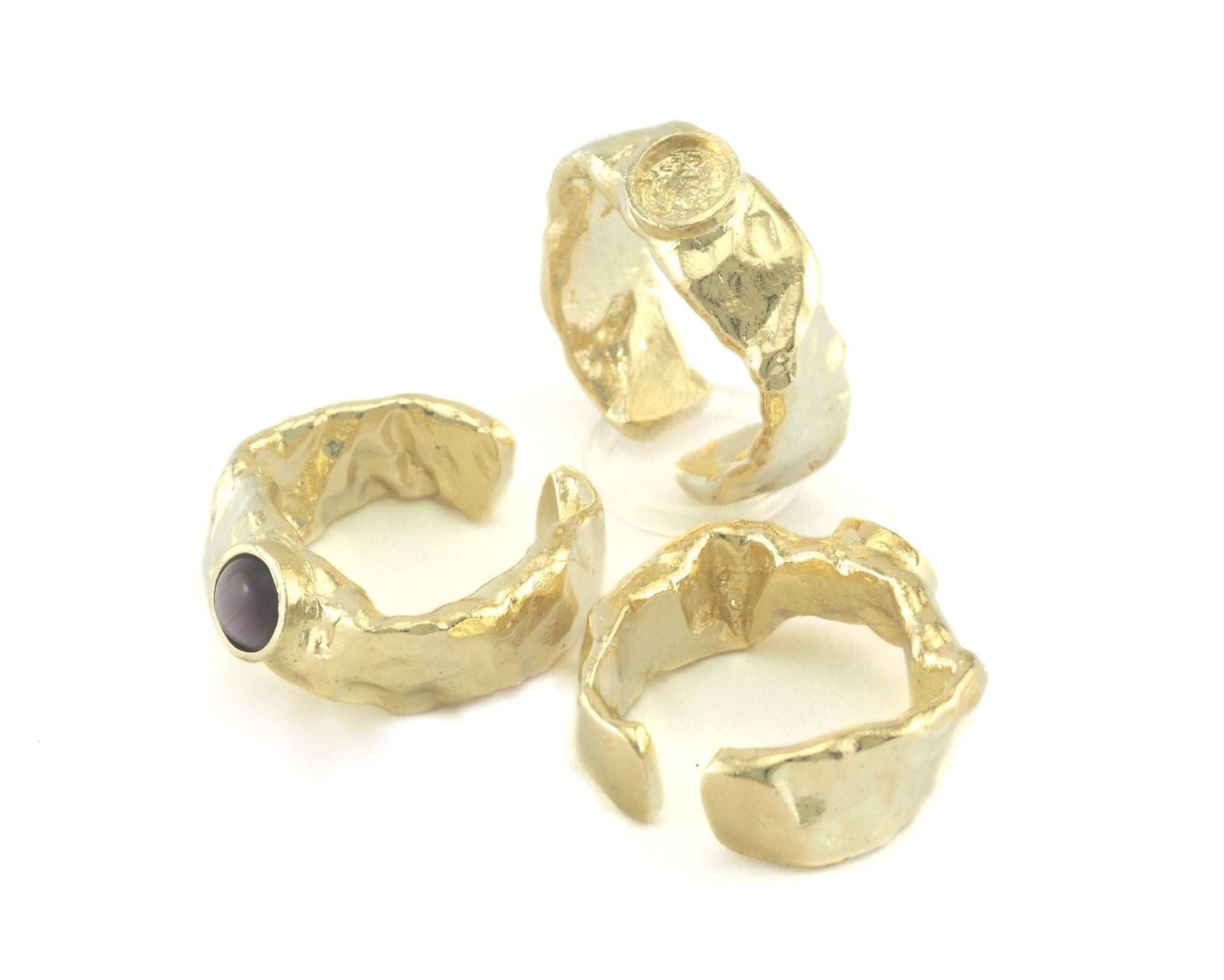 Ring Adjustable Ring Bezel (6mm) Organic Shape Raw brass (18mm 8US inner size - Adjustable ) OZ3921