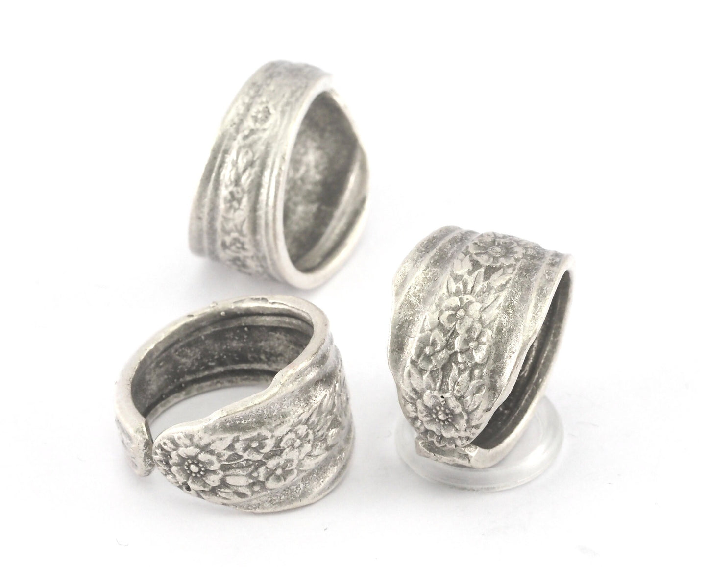Spoon Ring Flower Patterned Adjustable Ring Antique Silver Plated brass (18mm 7.5US inner size) 3896