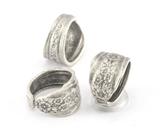 Spoon Ring Flower Patterned Adjustable Ring Antique Silver Plated brass (18mm 7.5US inner size) 3896