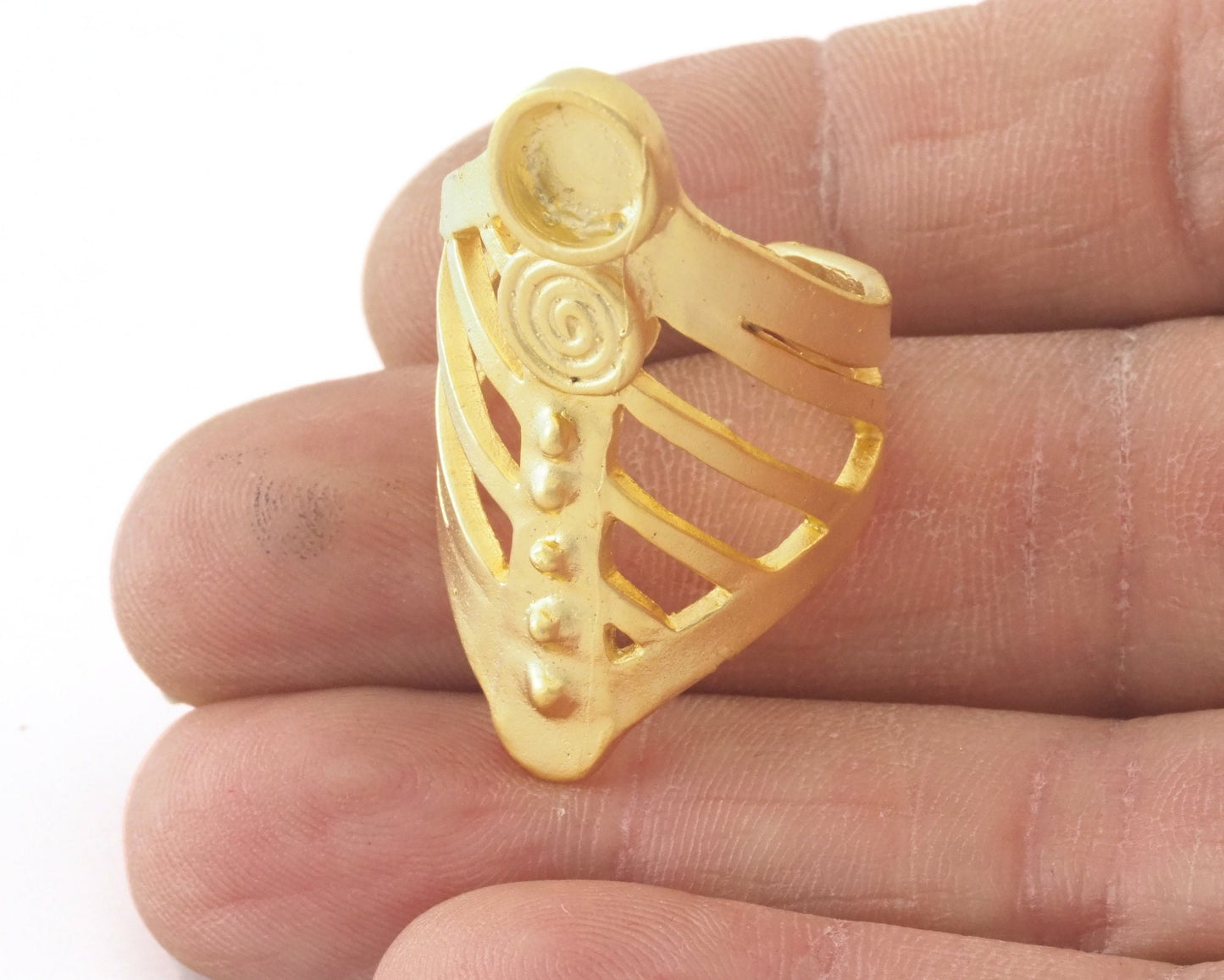Ring Adjustable Ring Bezel - 6mm Setting Matte Gold Plated brass (17.5mm 7.5US inner size - Adjustable ) OZ4587 37mm