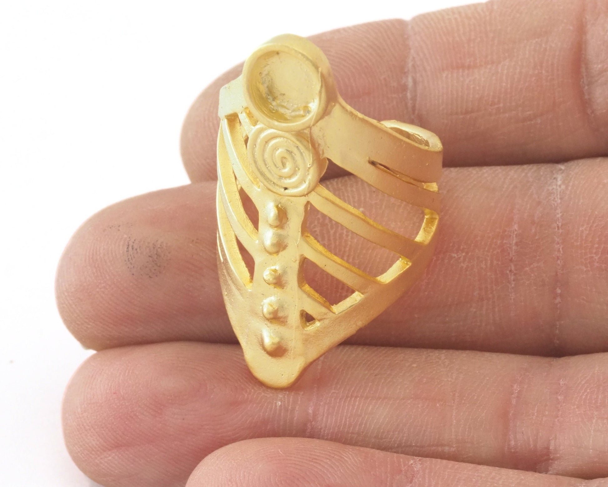Ring Adjustable Ring Bezel - 6mm Setting Matte Gold Plated brass (17.5mm 7.5US inner size - Adjustable ) OZ4587 37mm