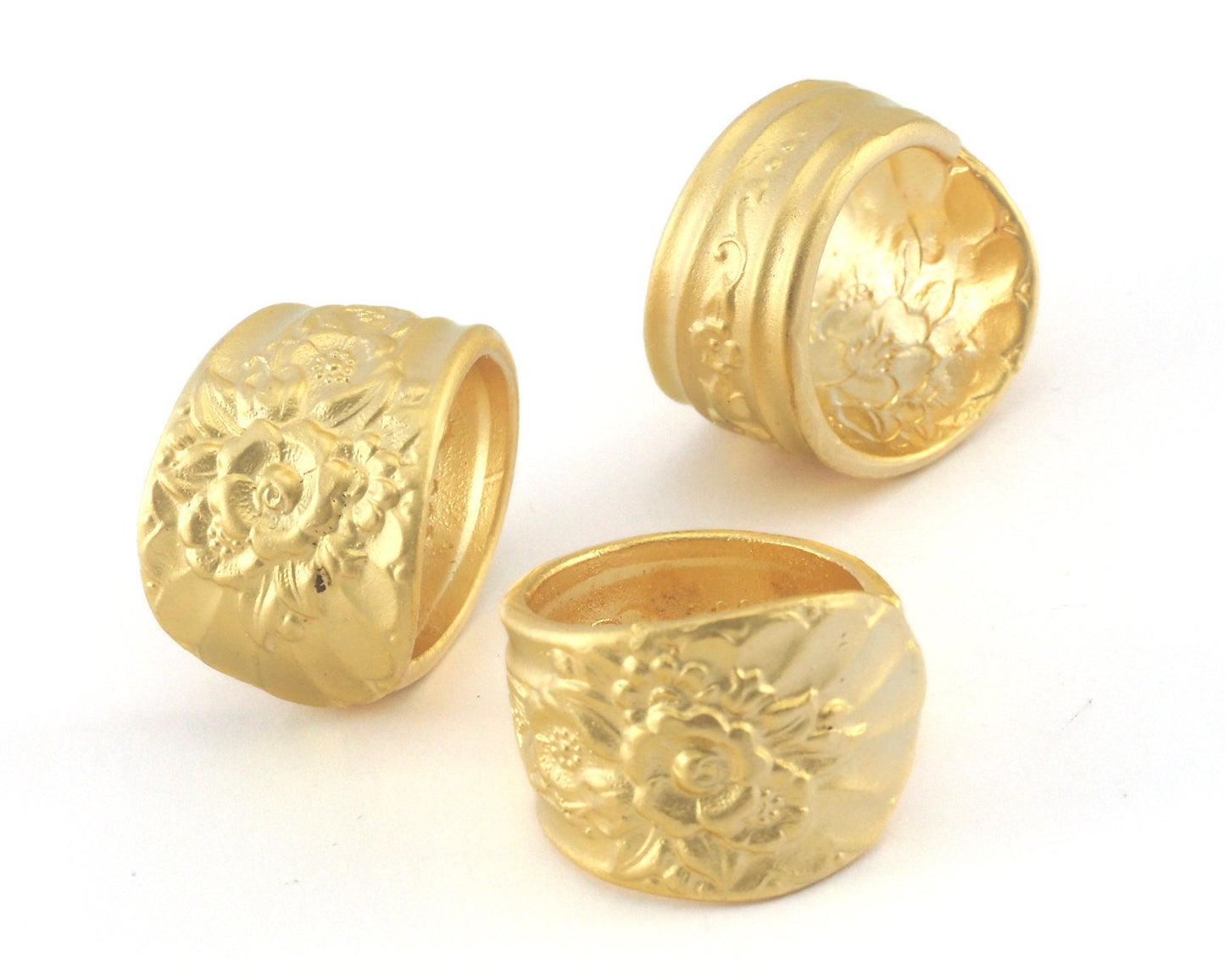 Spoon Ring Flower Patterned Adjustable Ring Matte Gold Plated Brass (17.5mm 7US inner size) OZ759