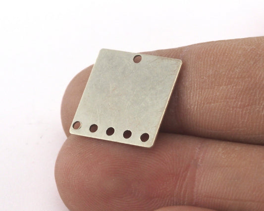 Square tag 6 hole connector Antique Silver Plated brass 16x16mm Charms ,Findings 3902R-100