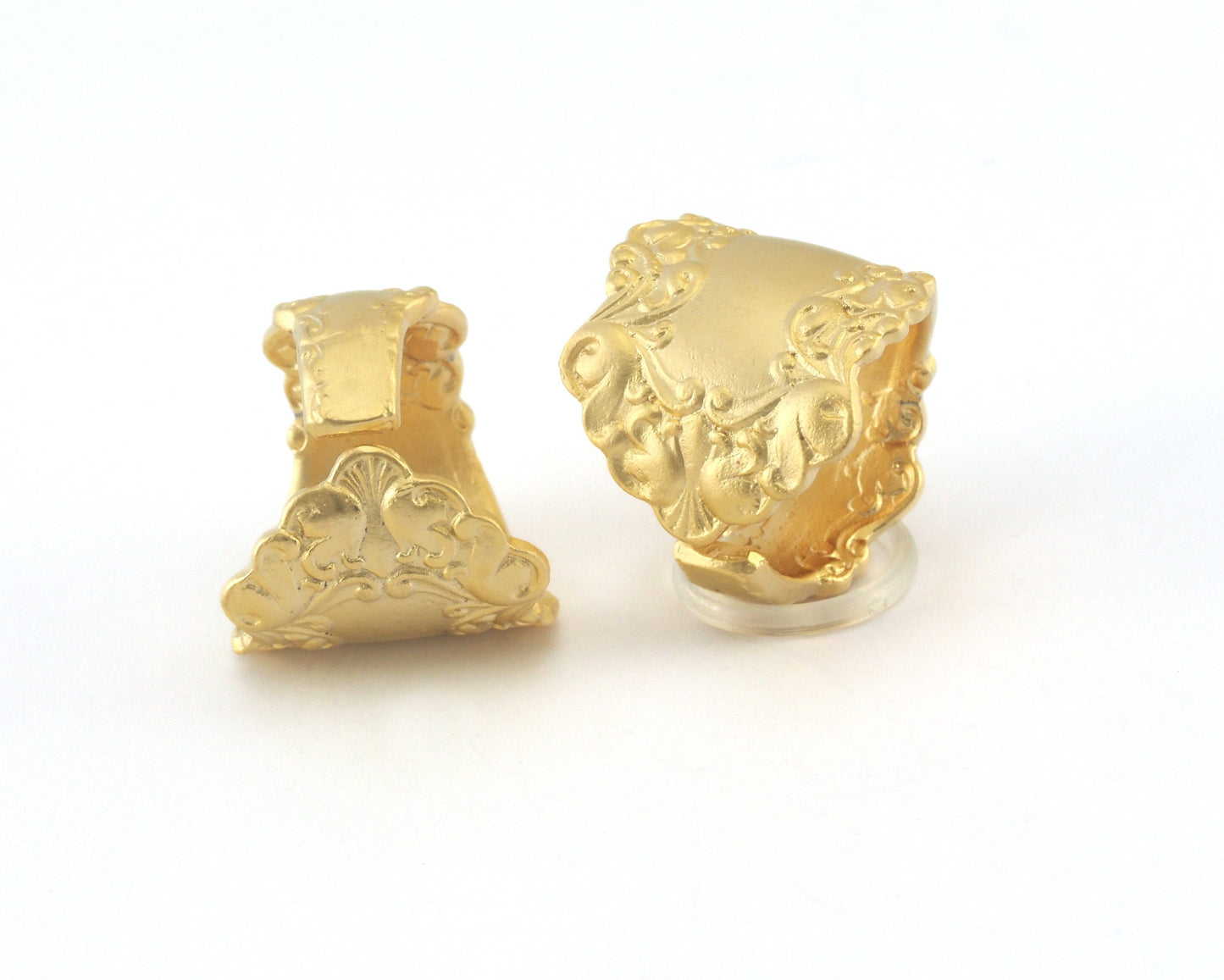 Spoon Ring Flower Patterned Adjustable Ring Matte Gold Plated brass (18mm 8US inner size) OZ3901