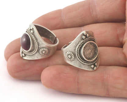 Ring Adjustable Ring Bezel - Antique Silver plated brass (18mm 7.5US inner size - Adjustable ) Oz2981