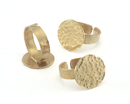 Signet Ring Hammered Adjustable, Blank 16mm - Raw Brass (17mm 7US inner size - Adjustable ) OZ2980