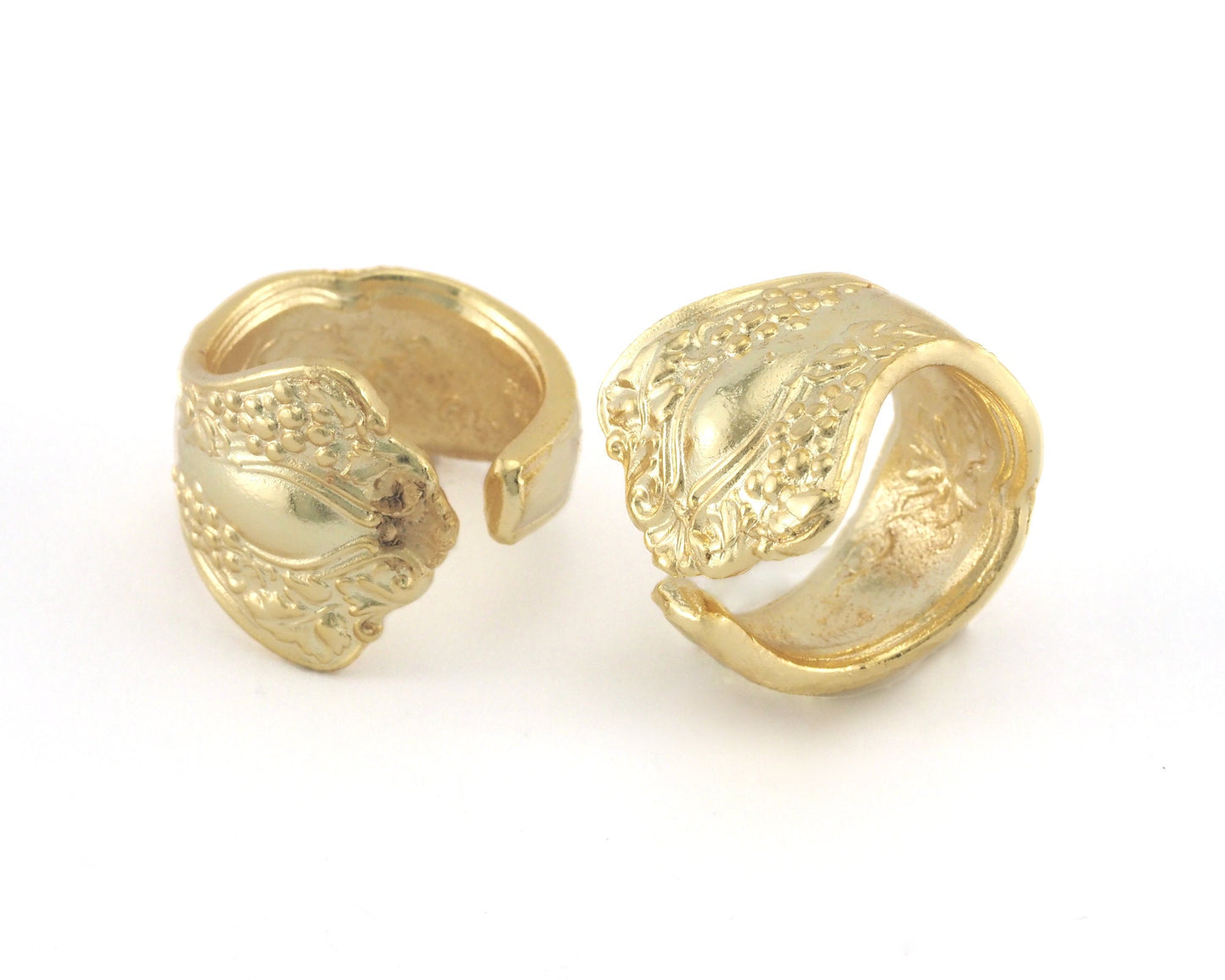 Spoon Ring Flower Patterned Adjustable Ring Gold Plated Brass (17.5mm 7US inner size) OZ2683