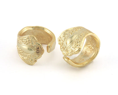 Spoon Ring Flower Patterned Adjustable Ring Gold Plated Brass (17.5mm 7US inner size) OZ2683