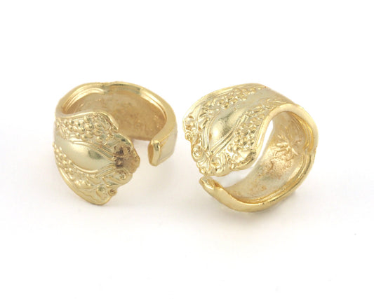 Spoon Ring Flower Patterned Adjustable Ring Gold Plated Brass (17.5mm 7US inner size) OZ2683