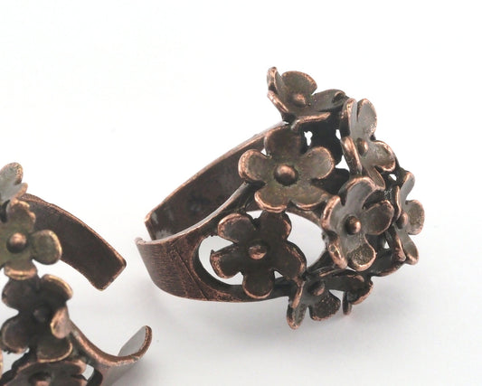 Flowers Ring Adjustable Ring Antique Copper Plated brass (18mm 8US inner size) OZ2609