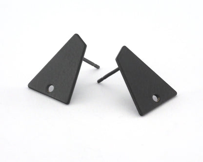 Trapezoid Earring Stud, Black Painted Brass Quadrilateral Earring Posts, 15mm 3965