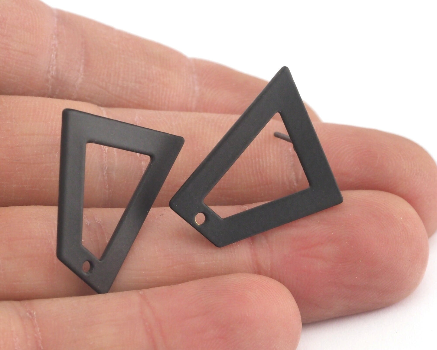 Trapezoid Earring Stud, Black Painted Brass Quadrilateral Earring Posts, 24mm 3966