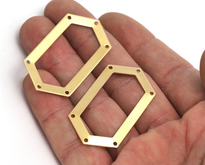 Elongated Hexagon Shape Raw Brass 45x24mm 0.8 Thickness stamping blank 6 hole tag pendant 3973-275