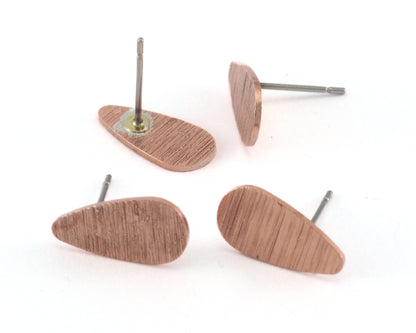 Brushed Earring Stud Posts Drop Shape Tag no hole 14.5x7.5mm Raw Copper 3981