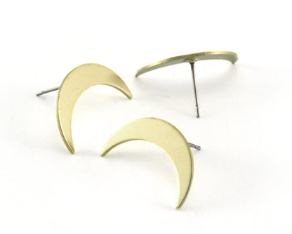 Crescent Stud Earring Post Raw Brass 22mm Earring Blanks 3984