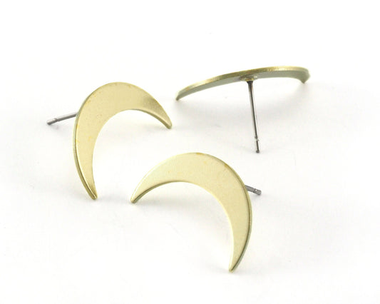 Crescent Stud Earring Post Raw Brass 22mm Earring Blanks 3984