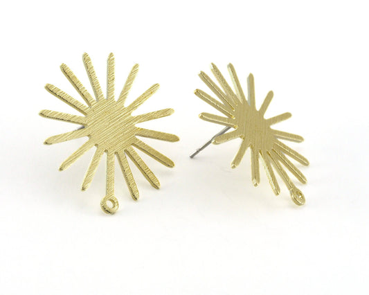 Sun Brushed Earring Stud Post Raw Brass 25x27mm Earring Blanks 3985