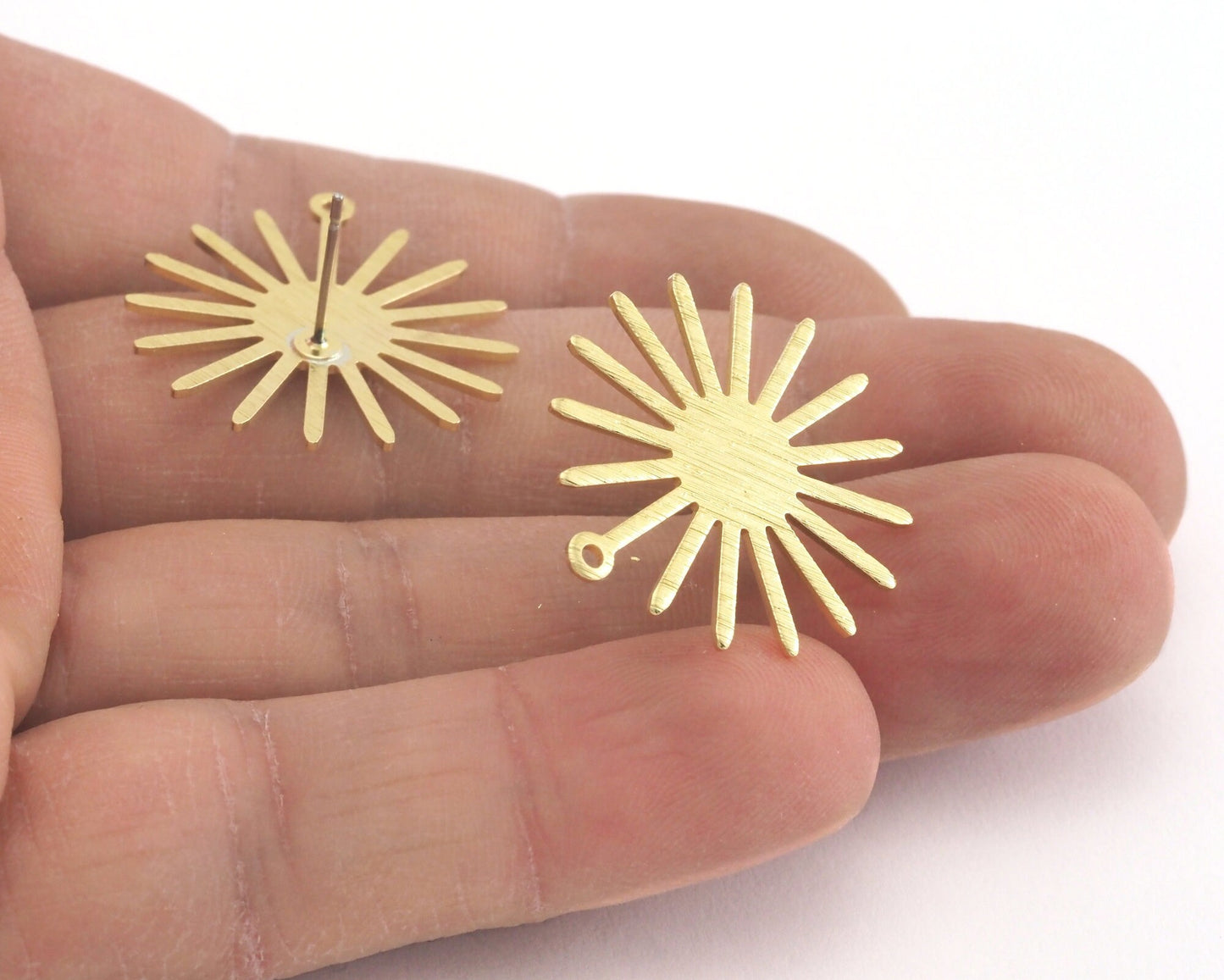 Sun Brushed Earring Stud Post Raw Brass 25x27mm Earring Blanks 3985