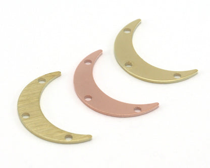 Brushed Crescent moon raw brass copper 22mm (0.8mm thickness) 2 hole charms findings R225-75